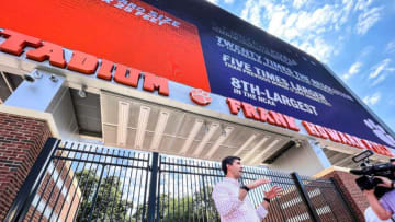 Clemson Athletic Director Graham Neff talks about improvements during a stadium tour to see the new scoreboard, Masters Club and areas Thursday, September 8, 2022. The Clemson football team plays against Furman University 3:30 p.m. Saturday.Clemson Football Scoreboard And Ad Graham Neff Stadium Tour