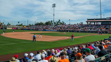 SCOTTSDALE, AZ - MARCH 2: A general view of fans watching a spring training game between the San Francisco Giants and the Los Angeles Angels of Anaheim at Scottsdale Stadium on March 2, 2016 in Scottsdale, Arizona. (Photo by Rob Tringali/Getty Images)