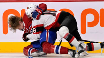 Oct 4, 2022; Montreal, Quebec, CAN; Montreal Canadiens defenseman Kaiden Guhle. Mandatory Credit: Eric Bolte-USA TODAY Sports