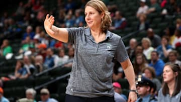 ST. PAUL, MN - MAY 5: Cheryl Reeve of the Minnesota Lynx signals to her team during the game against the Atlanta Dream during the preseason WNBA game on May 5, 2017 at Xcel Energy Center in St. Paul, Minnesota. NOTE TO USER: User expressly acknowledges and agrees that, by downloading and or using this Photograph, user is consenting to the terms and conditions of the Getty Images License Agreement. Mandatory Copyright Notice: Copyright 2017 NBAE (Photo by David Sherman/NBAE via Getty Images)