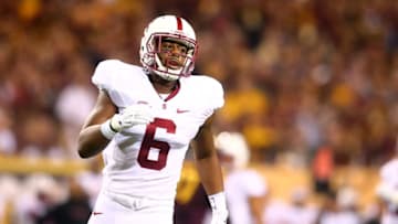 Oct 18, 2014; Tempe, AZ, USA; Stanford Cardinal wide receiver Francis Owusu (6) against the Arizona State Sun Devils at Sun Devil Stadium. Mandatory Credit: Mark J. Rebilas-USA TODAY Sports