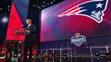 ARLINGTON, TX - APRIL 26: NFL Commissioner Roger Goodell announces a pick by the New England Patriots during the first round of the 2018 NFL Draft at AT