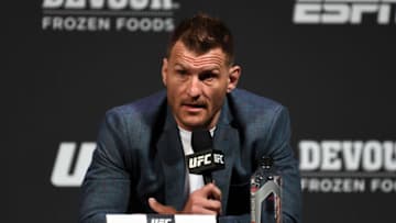 LAS VEGAS, NEVADA - JULY 05: Stipe Miocic speaks to the media during the UFC seasonal press conference at T-Mobile Arena on July 5, 2019 in Las Vegas, Nevada. (Photo by Josh Hedges/Zuffa LLC/Zuffa LLC via Getty Images)