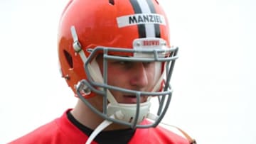 May 21, 2014; Berea, OH, USA; Cleveland Browns quarterback Johnny Manziel during organized team activities at Cleveland Browns practice facility. Mandatory Credit: Andrew Weber-USA TODAY Sports