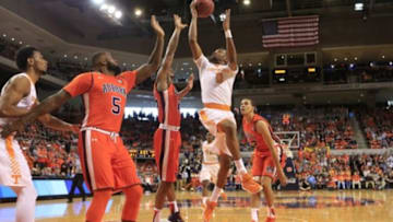 Jan 2, 2016; Auburn, AL, USA; Tennessee Volunteers guard Kevin Punter (0) goes to the basket against Auburn Tigers at Auburn Arena. Mandatory Credit: Marvin Gentry-USA TODAY Sports