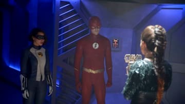 The Flash -- "O Come, All Ye Faithful" -- Image Number: FLA507a_0669b.jpg -- Pictured (L-R): Jessica Parker Kennedy as XS, Grant Gustin as The Flash and Reina Hardesty as Joss/Weather Witch -- Photo: Sergei Bachlakov/The CW -- ÃÂ© 2018 The CW Network, LLC. All rights reserved