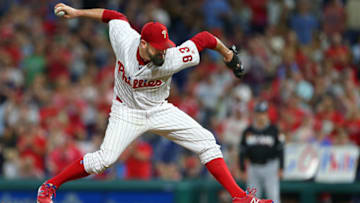 PHILADELPHIA, PA - SEPTEMBER 15: Pat Neshek #93 of the Philadelphia Phillies in action against the Miami Marlins during a game at Citizens Bank Park on September 15, 2018 in Philadelphia, Pennsylvania. (Photo by Rich Schultz/Getty Images)
