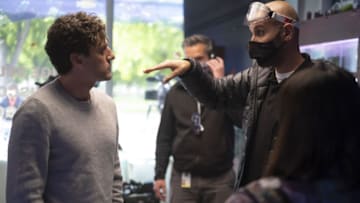 Oscar Isaac and Director Mohamed Diab on the set of Marvel Studios' MOON KNIGHT, exclusively on Disney+. Photo by Gabor Kotschy. ©Marvel Studios 2022. All Rights Reserved.