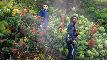 Blu del Barrio as Adira and Sonequa Martin-Green as Burnham arrive on Trill on Star Trek: Discovery Season 3 Episode 4