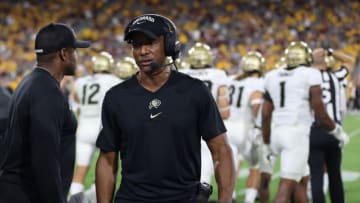 TEMPE, ARIZONA - SEPTEMBER 25: Head coach Karl Dorrell of the Colorado Buffaloes on the sidelines during the second half of the NCAAF game against the Arizona State Sun Devils at Sun Devil Stadium on September 25, 2021 in Tempe, Arizona. (Photo by Christian Petersen/Getty Images)