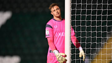PLYMOUTH, ENGLAND - OCTOBER 27: Josef Bursik of Doncaster Rovers looks dejected during the Sky Bet League One match between Plymouth Argyle and Doncaster Rovers at Home Park on October 27, 2020 in Plymouth, England. Sporting stadiums around the UK remain under strict restrictions due to the Coronavirus Pandemic as Government social distancing laws prohibit fans inside venues resulting in games being played behind closed doors. (Photo by Dan Mullan/Getty Images)