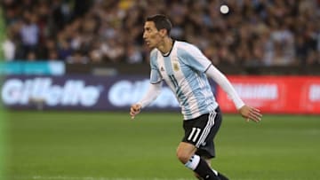MELBOURNE, AUSTRALIA - JUNE 09: Angel Di Maria of Agrentina controls the ball during the Brazil Global Tour match between Brazil and Argentina at Melbourne Cricket Ground on June 9, 2017 in Melbourne, Australia. (Photo by Robert Cianflone/Getty Images)