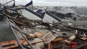 PANAMA CITY, FL - OCTOBER 10: Boats that were docked are seen in a pile of rubble after hurricane Michael passed through the downtown area on October 10, 2018 in Panama City, Florida. The hurricane hit the Florida Panhandle as a category 4 storm. (Photo by Joe Raedle/Getty Images)