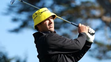 PEBBLE BEACH, CA - FEBRUARY 09: Tony Romo of the Dallas Cowboys watches his tee shot on the 17th hole during the third round of the AT