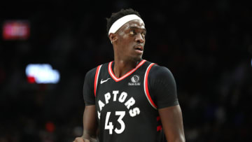 PORTLAND, OREGON - NOVEMBER 13: Pascal Siakam #43 of the Toronto Raptors looks on against the Portland Trail Blazers in the fourth quarter at Moda Center on November 13, 2019 in Portland, Oregon. NOTE TO USER: User expressly acknowledges and agrees that, by downloading and or using this photograph, User is consenting to the terms and conditions of the Getty Images License Agreement (Photo by Abbie Parr/Getty Images) (Photo by Abbie Parr/Getty Images)