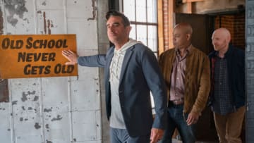 Old Dads. (L to R) Bobby Cannavale as Connor, Bokeem Woodbine as Mike, Bill Burr as Jack in Old Dads. Cr. Michael Moriatis/Netflix © 2023.