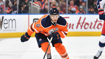 EDMONTON, AB - MARCH 27: Ty Rattie #8 of the Edmonton Oilers skates during the game against the Columbus Blue Jackets on March 27, 2018 at Rogers Place in Edmonton, Alberta, Canada. (Photo by Andy Devlin/NHLI via Getty Images) *** Local Caption *** Ty Rattie