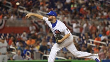 MIAMI, FL - JULY 11: Wade Davis #71 of the Chicago Cubs and the National League delivers the pitch during the 88th MLB All-Star Game at Marlins Park on July 11, 2017 in Miami, Florida. (Photo by Mike Ehrmann/Getty Images)