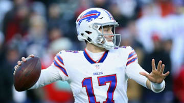 FOXBOROUGH, MA - DECEMBER 23: Josh Allen #17 of the Buffalo Bills throws a pass during the second half against the New England Patriots at Gillette Stadium on December 23, 2018 in Foxborough, Massachusetts. (Photo by Maddie Meyer/Getty Images)