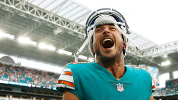 MIAMI, FL - DECEMBER 09: Danny Amendola #80 of the Miami Dolphins reacts after the Miami Dolphins defeat the New England Patriots 34-33 at Hard Rock Stadium on December 9, 2018 in Miami, Florida. (Photo by Michael Reaves/Getty Images)