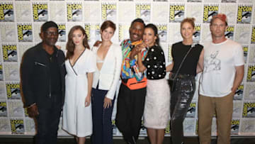 SAN DIEGO, CA - JULY 20: (L-R) Lennie James, Alycia Debnam-Carey, Maggie Grace, Colman Domingo, Danay García, Jenna Elfman and Garret Dillahunt attend the 'Fear the Walking Dead' autograph signing with AMC during Comic-Con International 2018 at San Diego Convention Center on July 20, 2018 in San Diego, California. (Photo by Ari Perilstein/Getty Images for AMC)