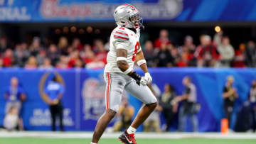 Javontae Jean-Baptiste #8 of the Ohio State Buckeyes reacts (Photo by Kevin C. Cox/Getty Images)