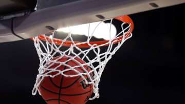 MINNEAPOLIS, MINNESOTA - APRIL 08: A view of the official game ball in the basket prior to the 2019 NCAA men's Final Four National Championship game between the Virginia Cavaliers and the Texas Tech Red Raiders at U.S. Bank Stadium on April 08, 2019 in Minneapolis, Minnesota. (Photo by Streeter Lecka/Getty Images)