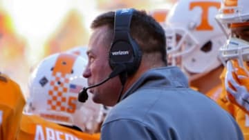 Nov 14, 2015; Knoxville, TN, USA; Tennessee Volunteers head coach Butch Jones during the second half against the North Texas Mean Green at Neyland Stadium. Tennessee won 24 to 0. Mandatory Credit: Randy Sartin-USA TODAY Sports