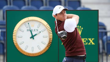 CARNOUSTIE, SCOTLAND - JULY 16: Rory McIlroy of Northern Ireland plays a shot during a practice round prior to the 147th Open Championship at Carnoustie Golf Club on July 16, 2018 in Carnoustie, Scotland. (Photo by Sam Greenwood/Getty Images)