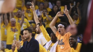 May 1, 2016; Oakland, CA, USA; Golden State Warriors guard Stephen Curry (30) celebrates against the Portland Trail Blazers during the second quarter in game one of the second round of the NBA Playoffs at Oracle Arena. Mandatory Credit: Kyle Terada-USA TODAY Sports