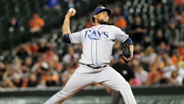 Sep 15, 2016; Baltimore, MD, USA; Tampa Bay Rays pitcher Alex Colome (37) throws a pitch in the ninth inning against the Baltimore Orioles at Oriole Park at Camden Yards. Mandatory Credit: Evan Habeeb-USA TODAY Sports