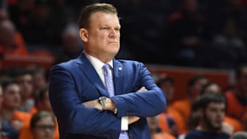 CHAMPAIGN, IL - JANUARY 23: Illinois Fighting Illini Head Coach Brad Underwood looks on during the Big Ten Conference college basketball game between the Wisconsin Badgers and the Illinois Fighting Illini on January 23, 2019, at the State Farm Center in Champaign, Illinois. (Photo by Michael Allio/Icon Sportswire via Getty Images)