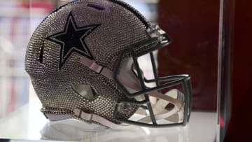 Apr 28, 2022; Las Vegas, NV, USA; Dallas Cowboys helmet on display at the NFL Draft Experience. Mandatory Credit: Gary A. Vasquez-USA TODAY Sports