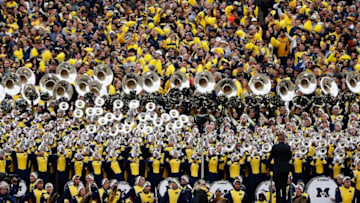 ANN ARBOR, MI - OCTOBER 17: The Michigan Wolverines student section and marching band during the college football game against the Michigan State Spartans at Michigan Stadium on October 17, 2015 in Ann Arbor, Michigan. (Photo by Christian Petersen/Getty Images)