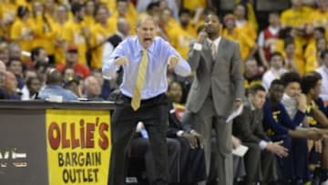 Feb 21, 2016; College Park, MD, USA; Michigan Wolverines head coach John Beilein reacts to a call during the second half against the Maryland Terrapins at Xfinity Center. The Terrapins won 86-82. Mandatory Credit: Tommy Gilligan-USA TODAY Sports