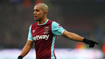 STRATFORD, ENGLAND - FEBRUARY 11: Sofiane Feghouli of West Ham United reacts after a disallowed goal during the Premier League match between West Ham United and West Bromwich Albion at London Stadium on February 11, 2017 in Stratford, England. (Photo by Ian Walton/Getty Images)