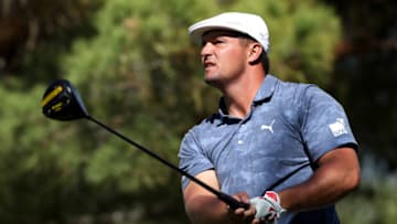 LAS VEGAS, NEVADA - OCTOBER 11: Bryson DeChambeau hits his tee shot on the 16th hole during the final round of the Shriners Hospitals For Children Open at TPC Summerlin on October 11, 2020 in Las Vegas, Nevada. (Photo by Matthew Stockman/Getty Images)
