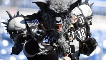 Sep 25, 2016; Nashville, TN, USA; Oakland Raiders fan Fire Wolf prior to the game against the Tennessee Titans at Nissan Stadium. Mandatory Credit: Christopher Hanewinckel-USA TODAY Sports