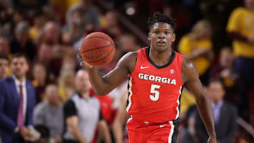 TEMPE, ARIZONA - DECEMBER 14: Anthony Edwards #5 of the Georgia Bulldogs handles the ball against the Arizona State Sun Devils during the first half of the NCAAB game at Desert Financial Arena on December 14, 2019 in Tempe, Arizona. The Sun Devils defeated the Bulldogs 79-59. (Photo by Christian Petersen/Getty Images)