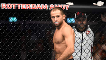 ROTTERDAM, NETHERLANDS - SEPTEMBER 02: Mairbek Taisumov of Russia stands in his corner prior to facing Felipe Silva of Brazil in their lightweight bout during the UFC Fight Night event at the Rotterdam Ahoy on September 2, 2017 in Rotterdam, Netherlands. (Photo by Josh Hedges/Zuffa LLC/Zuffa LLC via Getty Images)