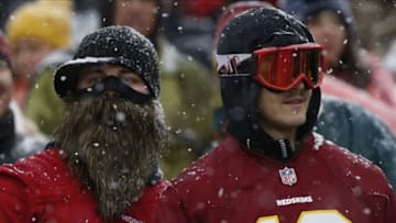 Dec 8, 2013; Landover, MD, USA; Washington Redskins fans watch from the stands against the Kansas City Chiefs at FedEx Field. The Chiefs won 45-10. Mandatory Credit: Geoff Burke-USA TODAY Sports