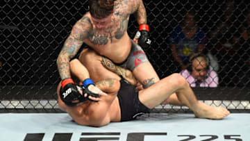 UTICA, NY - JUNE 01: (R-L) Gregor Gillespie punches Vinc Pichel in their lightweight fight during the UFC Fight Night event at the Adirondack Bank Center on June 1, 2018 in Utica, New York. (Photo by Josh Hedges/Zuffa LLC/Zuffa LLC via Getty Images)