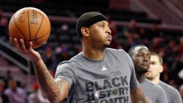 Feb 4, 2016; Auburn Hills, MI, USA; New York Knicks forward Carmelo Anthony (7) looks to pass the ball before the game against the Detroit Pistons at The Palace of Auburn Hills. Pistons win 111-105. Mandatory Credit: Raj Mehta-USA TODAY Sports