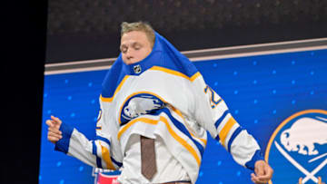 Jul 7, 2022; Montreal, Quebec, CANADA; Jiri Kulich after being selected as the number twenty-eight overall pick to the Buffalo Sabres in the first round of the 2022 NHL Draft at Bell Centre. Mandatory Credit: Eric Bolte-USA TODAY Sports