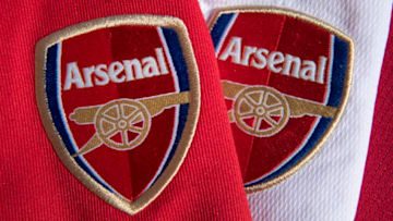 MANCHESTER, ENGLAND - MARCH 26: The Arsenal club badge displayed on their home kit on March 26, 2020 in Manchester, England (Photo by Visionhaus)
