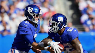Daniel Jones, Wayne Gallman, New York Giants. (Photo by Emilee Chinn/Getty Images)