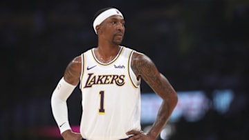 LOS ANGELES, CALIFORNIA - OCTOBER 27: Kentavious Caldwell-Pope #1 of the Los Angeles Lakers looks on during the first half of a game against the Charlotte Hornets at Staples Center on October 27, 2019 in Los Angeles, California. (Photo by Sean M. Haffey/Getty Images)