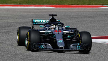 AUSTIN, TX - OCTOBER 21: Lewis Hamilton of Great Britain driving the (44) Mercedes AMG Petronas F1 Team Mercedes WO9 (Photo by Clive Mason/Getty Images)