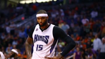 Mar 25, 2015; Phoenix, AZ, USA; Sacramento Kings center DeMarcus Cousins (15) against the Phoenix Suns at US Airways Center. The Kings defeated the Suns 108-99. Mandatory Credit: Mark J. Rebilas-USA TODAY Sports