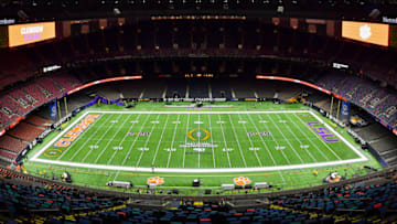 A general view of the field before the College Football Playoff National Championship game between the LSU Tigers and the Clemson Tigers at the Mercedes Benz Superdome on January 13, 2020 in New Orleans, Louisiana. (Photo by Alika Jenner/Getty Images)